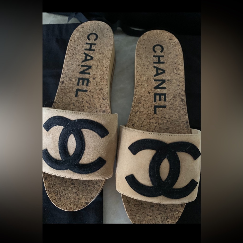 Chanel Suede Cork Mule Sandal Beige - Picture 10 of 13